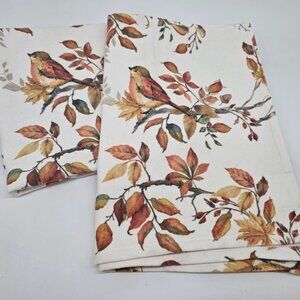 Nicole Miller Home Cotton Fall Bird & Leaves Print Kitchen Towels Set Of 2